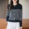 2026 Principios de Otoño Nuevo Estilo Coreano Cardigan de Punto Cuello Redondo Manga Larga para Mujer Suéter de Bloques de Color Top Rayado Holgado Ropa de Abrigo