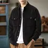 Camisa Masculina de Manga Longa Workwear Retrô Japonês Sarja Pesada Toque de Textura de Bambu Camada Única Camadas Solta Gola Lapela Peça Externa