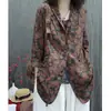 Roupas femininas de algodão e linho 2026 novo estilo algodão e linho estampado retrô solto estiloso casual versátil terno de manga longa