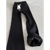 Jeans de Terciopelo Negros Micro-Acampanados para Mujer Otoño e Invierno 2025 Nuevos Pantalones de Cintura Alta Ajustados Elásticos Sueltos de Pierna Ancha