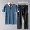 Diyu Shenlong Camisa Polo de Seda Hielo para Hombre Verano Nuevo Estilo Traje Casual para Hombres de Mediana Edad y Mayores Conjunto Fresco de Manga Corta y Pantalón Largo