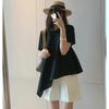 Top Arrugado Miyake Top Irregular de Manga Corta Verano Plisado Suelto Largo Medio Cuello Redondo Camiseta Slim para Mujer