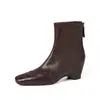 Botas Elásticas de Piel de Oveja + Piel para Mujer Botas Ajustadas Otoño/Invierno Punta Cuadrada Cremallera Trasera Aumento de Altura Interior 6cm Botas Individuales para Mujer Botines Elásticos para Tobillo