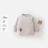 Roupa íntima infantil acolchoada de algodão, design de urso de desenho animado, blusa de manga comprida, adequada para bebês e crianças pequenas, macia e confortável para usar em ambientes internos e externos no outono e inverno
