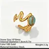 Anillo abierto de acero de titanio retro a la moda con turquesa sintética y piedra natural, sensación de lujo ligero y alta gama, anillo de acero inoxidable que no se decolora