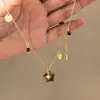 Diseño Francés de Nicho Estrella de Cinco Puntas Piedra Ojo de Tigre Amazonita Colgante con Borla de Estrella Collar de Acero de Titanio Color que Conserva el Color