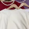 Suéter de Punto Cepillado de Algodón con Volantes para Mujer Diseño Otoño 2025 Camiseta Base de Manga Larga Cuello Redondo Holgada