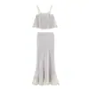 Conjunto de moda verão novo feminino estilo europeu e americano: top camisola com efeito plissado de renda e saia bodycon de cintura alta