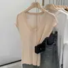 Camiseta de Tricô Macio com Gola Redonda Baixa Estilo Coreano e Mangas Curtas Leves para Mulheres, Nova Camisa Básica Sem Mangas para o Verão 2026