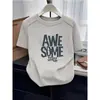 Camiseta de Algodón Puro de Manga Corta con Hombro Recto Estilo Nuevo 2026 para Mujer, Corte Delgado, Camiseta Base Gris Adelgazante, Top de Verano