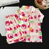 Pijama Popular Lindo de Dibujos Animados de Estrella para Niñas, Manga Corta de Verano Nuevo Algodón Nube Rayado Conjunto de Ropa para el Hogar Venta al por Mayor