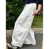 Calça branca casual estilo japonês tipo balão para mulheres, calça versátil de perna larga nova para primavera e outono, para baixinhas, calça cargo curva que emagrece