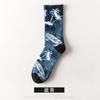 Meias Masculinas de Algodão Meia-Canela para Outono e Inverno, Fundo Felpudo, Espessadas, Estilo Coreano, Tie-Dye Folha de Bordo Tendência Meias de Basquete, Casuais