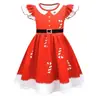 Vestido de Navidad de Manga Voladora para Niños de Venta Caliente Transfronteriza Vestido de Princesa con Estampado Digital 3D de Copo de Nieve Papá Noel para Mujer