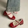 Sapatos de Couro Elegantes para Ballet com Laço de Fita para Mulheres, Novo Verão 2026 com Acabamento em Renda, Aumentadores de Altura, Estilo Mary Jane, Tendência