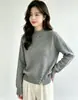 Camiseta de punto básica de dos piezas engrosada de terciopelo Andy, cuello medio alto, con abertura, para mujer, suéter de capa interior para otoño e invierno, top elegante