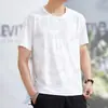 Nueva camiseta de manga corta de verano para hombre con tejido jacquard, seda de hielo, secado rápido, transpirable, fresca, deportiva, casual, cuello redondo, camiseta de moda para hombre