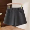 Shorts de Lana Gris Retro para Mujer Otoño Invierno Petite Ropa Exterior Versátil Adelgazantes Cintura Alta Línea A Pantalones de Pierna Ancha Pantalones Bootcut