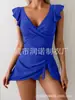 2026 Nuevo Bañador de una pieza Transfronterizo Europeo y Americano Tankini Playa Cuello en V Aspecto Adelgazante Falda Bikini Encaje Exportación