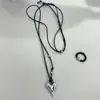 Collar Colgante de Corazón de Diamante Plateado con Lazo para Mujer Ins Dulce Fresco Sexy Cadena Larga para Suéter de Alta Gama Accesorios