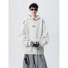 Moletom com Capuz Bordado Flor Branca Letra Cinza Estilo Americano Masculino Outono Marca Tendência Solto Casual Esportivo Versátil Jaqueta Hoodie