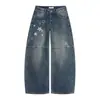 Jeans rectos de estilo americano para otoño con estampado de estrellas, deconstruidos, lavados, para hombre y mujer, pantalones anchos de corte holgado, de tendencia, nicho