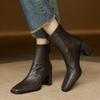 Botas finas vermelhas supermacias de pele de carneiro Ancora 2024 Zhixue Botas de couro com salto alto grosso e bico quadrado Tamanho feminino Tamanho reembolsável