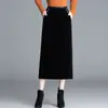Falda midi de terciopelo para mujer para otoño 2026, nueva de talle alto, simple, adelgazante, falda lápiz con abertura, falda ajustada