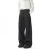 Pantalones Casuales Plisados Grises Estilo Americano para Hombres y Mujeres Marca de Moda Corte Holgado Corte Limpio Pierna Recta Pierna Ancha Pantalones Largos