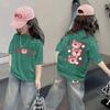 [100 algodón] camiseta de verano de manga corta para niños 2025 nueva caricatura top de estudiante para niña impresión para niños grandes