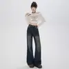 Calça Flare em Formato de Pera para Mulheres, Outono Plus-Size Cintura Alta Emagrecedora Perna Larga Jeans Flare Petite