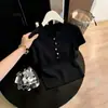 Top de punto para mujer, manga corta, cuello semibierto, con botones de colores, nuevo y elegante para primavera-verano 2026, ajustado, versátil