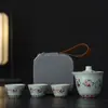 Bolsa de Almacenamiento para Juego de Té Cultural y Creativo de Viaje Dunhuang, Tetera de Cerámica con Tres Tazas y Tapa Tazón, Bolsa de Cuero Portátil, Souvenir de Regalo