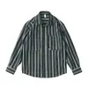 Camisa casual suelta de pana de color bloque artístico retro japonés, nueva camisa de rayas de manga larga de otoño para hombre