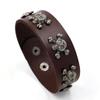 Pulsera de cuero para hombre estilo punk europeo y americano con remaches de calavera, personalizada y moderna, pulsera ancha de piel de vaca no convencional