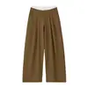 Pantalones de traje caqui de tiro bajo holgados de pierna ancha para mujer, estilo nuevo de otoño, drapeado simple, casual, de pierna recta, transfronterizos