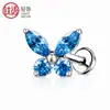 Pendientes Mariposa Marqués de Aleación de Titanio F136 con Circonita 5A, Tachuelas para Cartílago Auricular, Tachuelas para Labio, Joyería Versátil para Piercing de Venta Caliente Transfronteriza