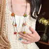 Colar de Coração de Cerâmica Colorido Dopamina com Contas para Mulheres, Estilo Longo de Verão, Novo Estilo Chinês Corrente de Suéter de Camada Dupla Pingente Acessório