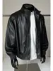 Chaqueta de Cuero PU con Cuello Alto Estilo Retro Americano para Hombre, Temporada de Primavera y Otoño, Marca de Tendencia, Holgada, Casual, Simple, Tacto de Alta Gama, Ropa de Abrigo, Top