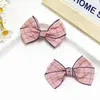 Estilo Coreano Retro Cuadros Doble Capa Calzones Borde Sellado Lazo Corbata DIY Accesorios para el Cabello Ropa Zapatos Sombreros Bolsas Muñecas Accesorios Decorativos