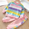Conjunto de Otoño e Invierno para Niñas de Estilo Coreano 2024 Nuevo Sudadera de Moda Rayada de Otoño y Pantalones Largos Conjunto de Dos Piezas para Niños Mayores