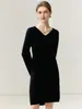 Vestido de punto con cuello en V 100% cachemira pura para mujer, otoño e invierno, holgado de longitud media, elegante y adecuado para ir al trabajo