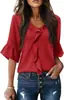Moda Europeia e Americana Nova Primavera e Verão 2026 Moda Fashion de Comércio Exterior Transfronteiriço da Amazon Blusa Solta com Decote V Plissada e Franzida