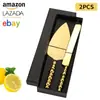 Juego de Cuchillo para Pastel y Espátula de Acero Inoxidable Transfronterizo para Uso en Hotel y Hogar, Espátula para Pizza y Tenedor de Postre Creativos con Mango de Cerámica Perlada