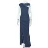 Vestido largo con cuello inclinado y falda ajustada plisada de color sólido con temperamento elegante transfronterizo de estilo europeo y americano para mujer