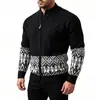 Venta al por mayor de cárdigans de punto para hombre con cuello alto, estilo europeo y americano, con una elegante cremallera, estampado jacquard y diseño engrosado para abrigar