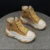 Sapatos femininos de cano alto vintage: casual plataforma de sola grossa