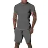 Comercio Exterior Camiseta de Color Sólido de Moda Pantalones Cortos Medios Traje de Pantalones Cortos de Manga Corta para Hombre Verano Europeo y Americano Transpirable