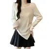 Diseño Nuevo Otoño 2026 Talla Grande Camiseta de Manga Larga Cintura Irregular Ceñida Hombro Normal Top