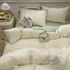 Lindo Juego de Cama de Cuatro Piezas de Gasa de Doble Capa de Algodón Acolchado para Hogar y Dormitorio, Adecuado para Todas las Estaciones